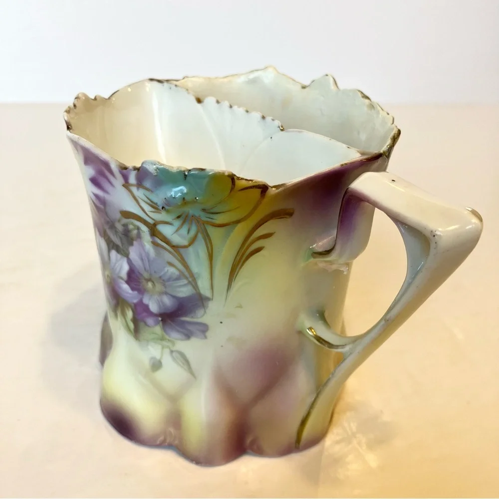 VTG Lavender Floral Hand-Painted Porcelain Mustache Mug Cup Collectible‎